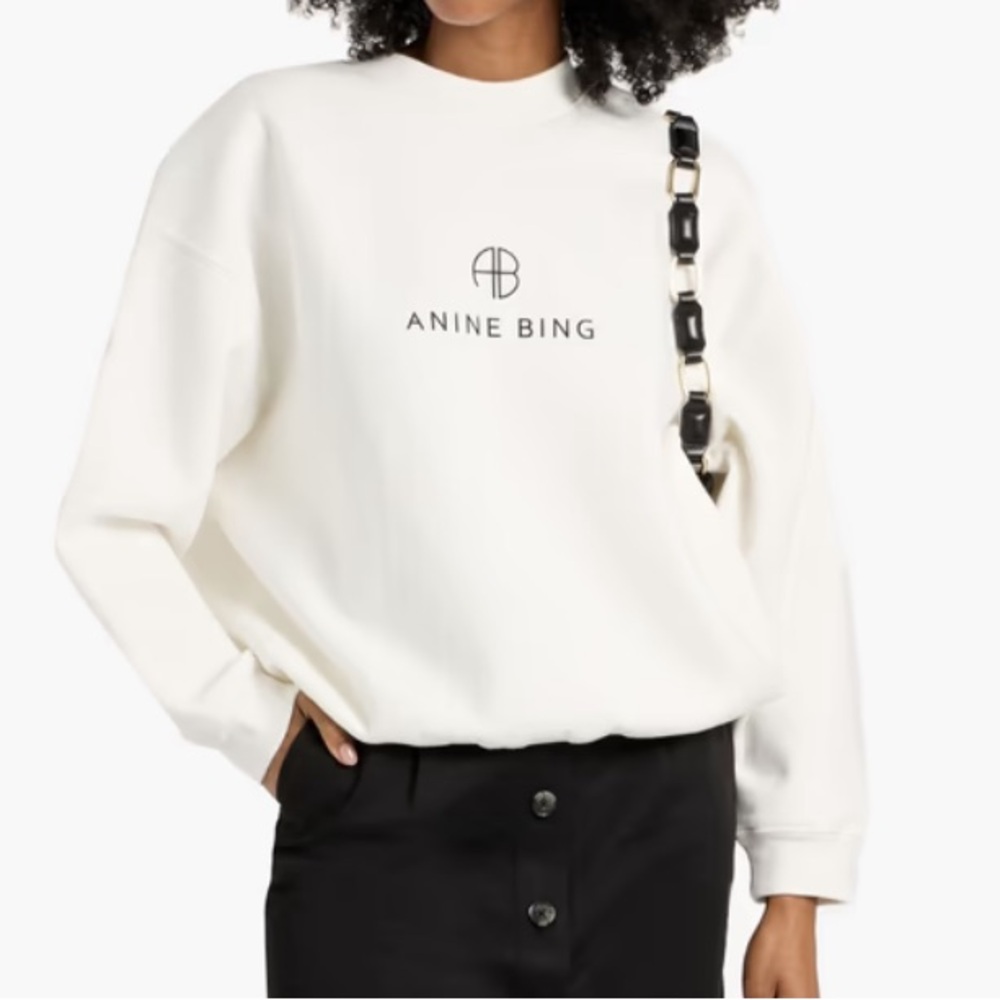NWT Anine Bing Jaci printed cotton-blend fleece sweatshirt ivory small - Picture 3 of 7